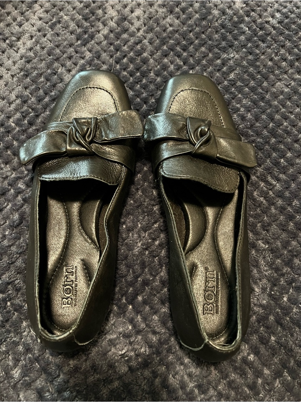 Born Black Leather Slip-On Loafers with Knot Detail